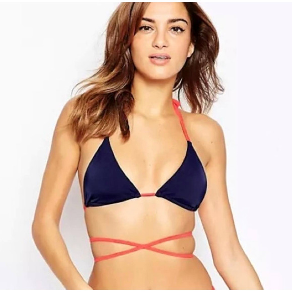 NWT- AGENT PROVOCATEUR Eleena Blue and Melon Triangle Swimsuit Bikini Top - XS - Picture 1 of 6